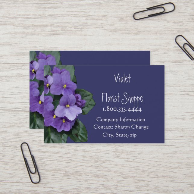 Tarjeta De Visita Elegante planta violeta africana de flores natural (Anverso/Reverso In Situ)