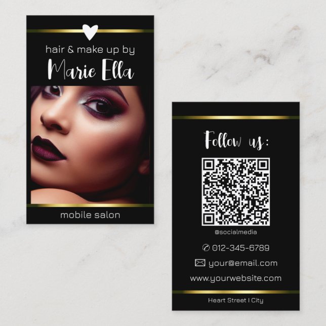 Tarjeta De Visita Elegante plantilla de código QR de fotos de líneas (Anverso / Reverso)