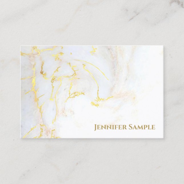 Tarjeta De Visita Elegante plantilla de mármol oro Golden Modern (Anverso)