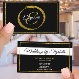 Tarjeta De Visita Elegante plantilla de monograma de oro blanco negr