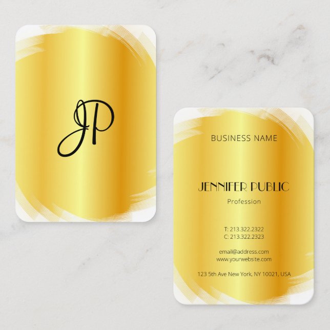 Tarjeta De Visita Elegante plantilla de Monograma Moderno Blanco Fau (Anverso / Reverso)