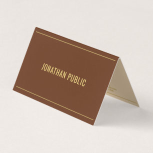 Tarjeta De Visita Elegante Plantilla Doble Oro Texto Marrón Chocolat
