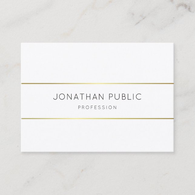 Tarjeta De Visita Elegante plantilla dorada monogramada blanca moder (Anverso)