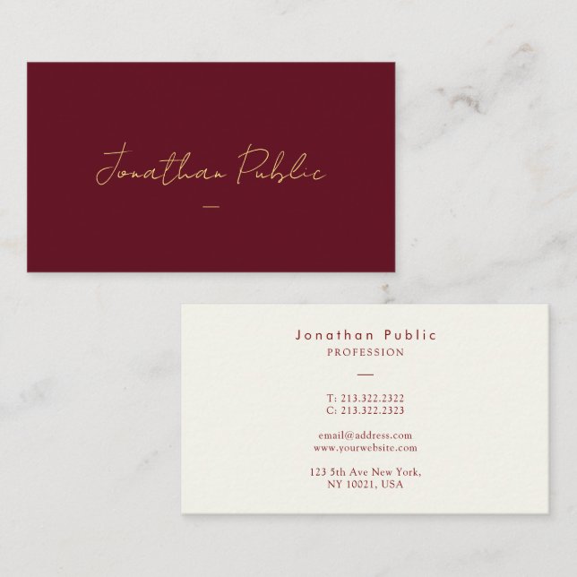 Tarjeta De Visita Elegante plantilla Faux Gold Typography Script Nam (Anverso / Reverso)