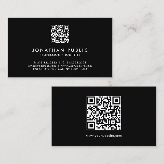 Tarjeta De Visita Elegante Plantilla Moderna Código QR Negro Y Blanc (Anverso / Reverso)