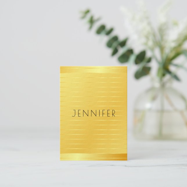 Tarjeta De Visita Elegante plantilla moderna Faux Gold Premium Thick (Anverso de pie)