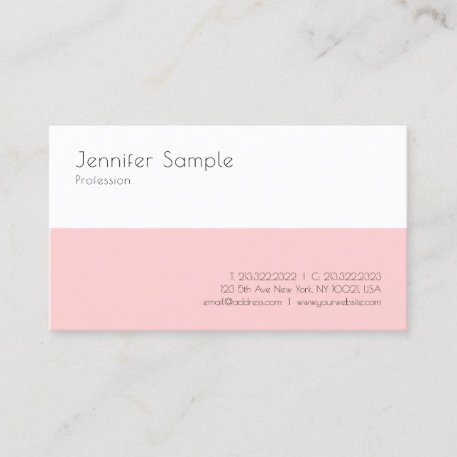 Tarjeta De Visita Elegante plantilla moderna simple Rubor rosa blanc (Anverso)
