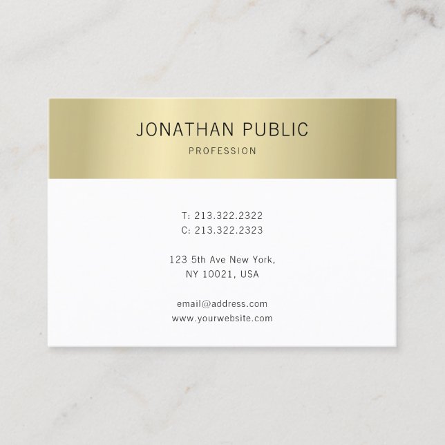 Tarjeta De Visita Elegante plantilla moderna y blanca dorada (Anverso)