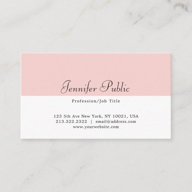 Tarjeta De Visita Elegante plantilla Rubor rosa blanco moderno simpl (Anverso)
