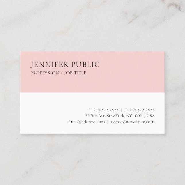 Tarjeta De Visita Elegante plantilla Rubor rosa blanco simple modern (Anverso)