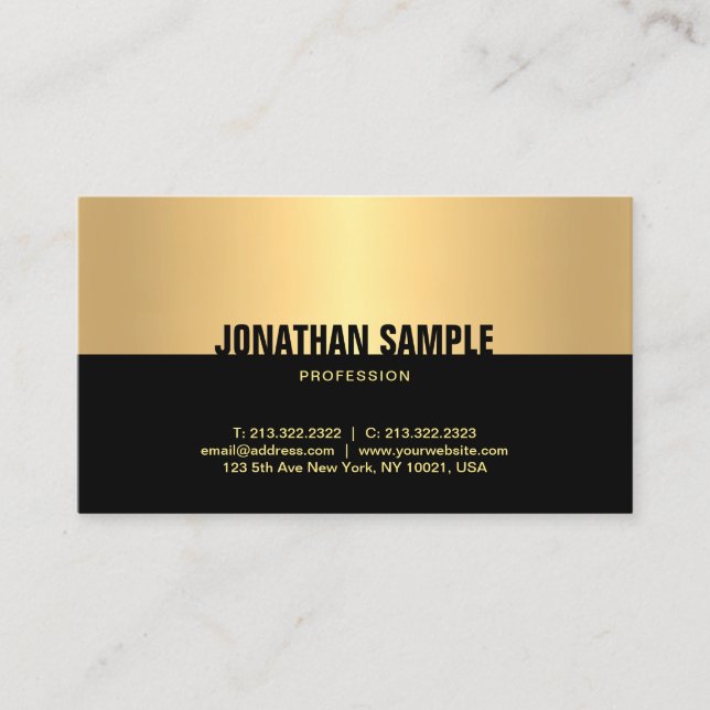 Tarjeta De Visita Elegante plantilla sofisticada moderna de oro negr (Anverso)