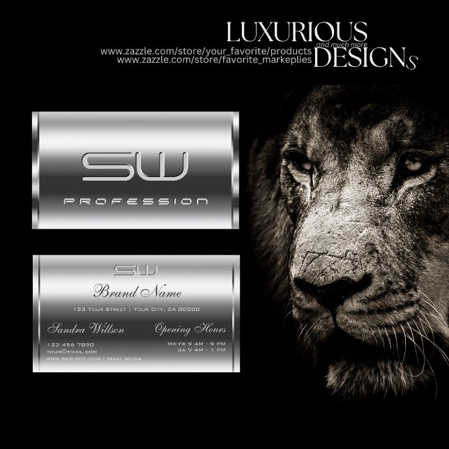 Tarjeta De Visita Elegante plata brillante y gran glam de Iniciales  (Subido por el creador)