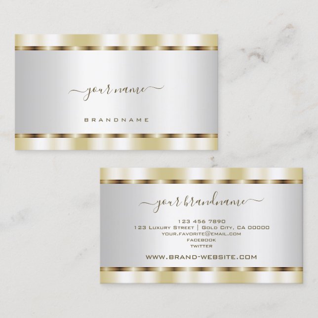 Tarjeta De Visita Elegante Plata con efecto dorado Profesional (Anverso / Reverso)