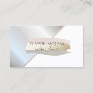 Tarjeta De Visita Elegante Plata, Gris, Rosa Trazo de Pincel con Hol