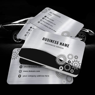 Tarjeta De Visita Elegante Plata Metálico Mecánico Profesional 