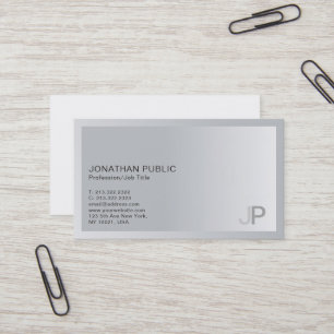 Tarjeta De Visita Elegante Plata Moderno Monograma Profesional