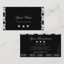 Tarjeta De Visita Elegante plata negro esparcen diamantes estilizado