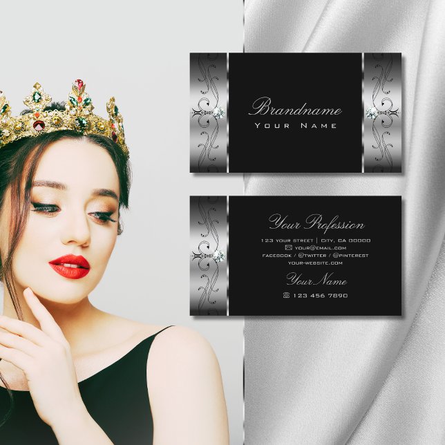 Tarjeta De Visita Elegante plata negro Joyas de contrabando Ornament (Subido por el creador)