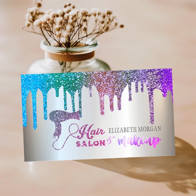 Tarjeta De Visita Elegante plata, Purpurina arcoiris gotea salón de  (Subido por el creador)