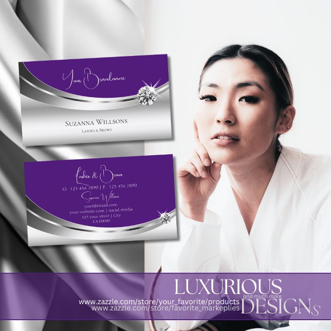 Tarjeta De Visita Elegante Plata Real Púrpura con Diamante espumoso (Subido por el creador)