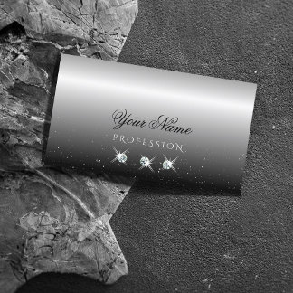 Tarjeta De Visita Elegante Plata y Black Sparkling Diamonds trendy