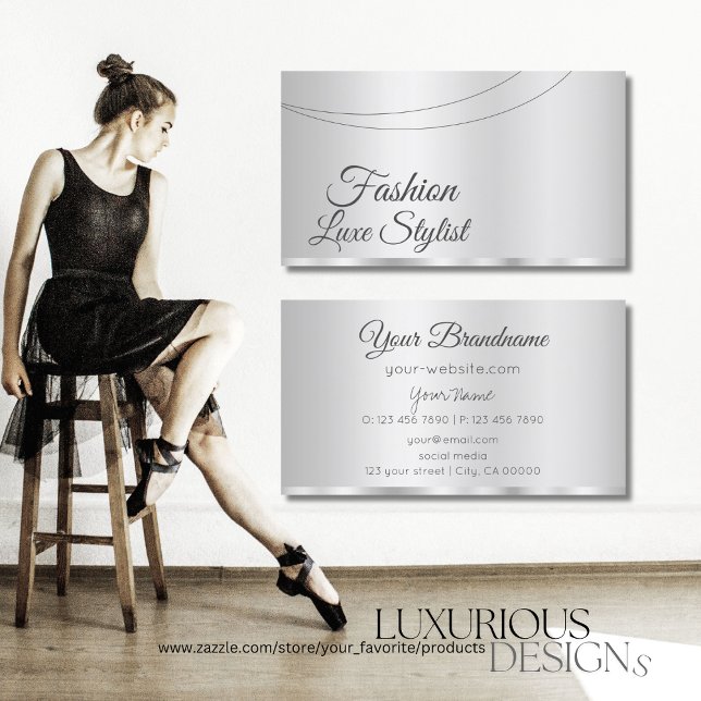 Tarjeta De Visita Elegante plateado Glamoroso Profesional y Simple (Subido por el creador)