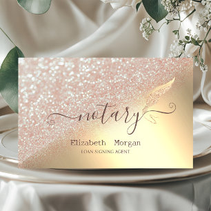 Tarjeta De Visita Elegante Pluma Brillante Notario Bokeh Dorado