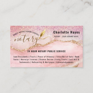 Tarjeta De Visita Elegante pluma rosa notaría dorado brillo