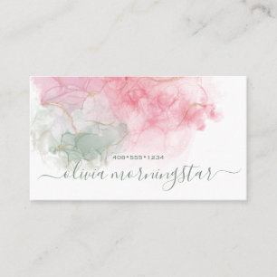 Tarjeta De Visita Elegante Polvo Rosa Blush Sage Alcohol Tinta Negoc