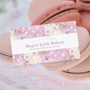 Tarjeta De Visita Elegante Polvo Rosa Floral Acuarela Panadería