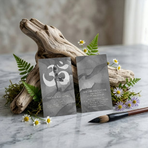 Tarjeta De Visita Elegante pose de yoga de meditación con símbolo Om