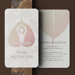 Tarjeta De Visita Elegante postura de mediación de yoga con hoja de 