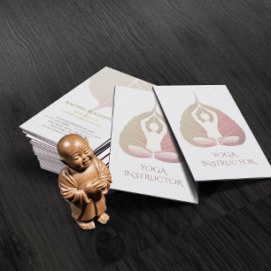 Tarjeta De Visita Elegante postura de mediación de yoga con hoja de 