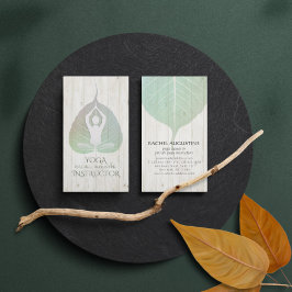Tarjeta De Visita Elegante postura de mediación de yoga con hoja de