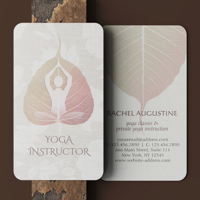 Tarjeta De Visita Elegante postura de mediación de yoga con hoja de  (Subido por el creador)