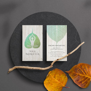 Tarjeta De Visita Elegante postura de meditación de yoga con hoja de