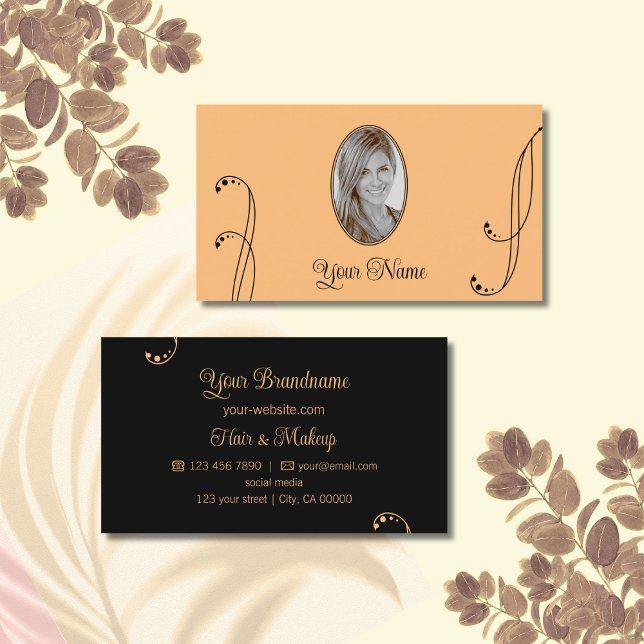 Tarjeta De Visita Elegante pradera y ornato negro con foto retrato (Subido por el creador)
