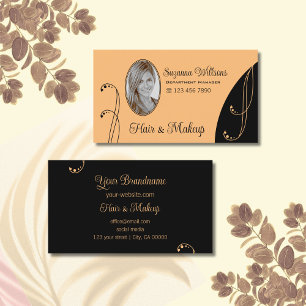Tarjeta De Visita Elegante pradera y ornato negro con foto retrato