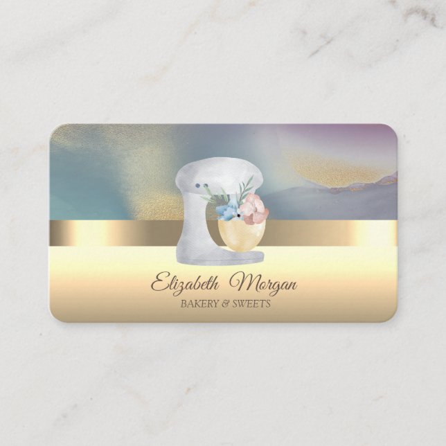 Tarjeta De Visita Elegante Profesional Acuarela Mezclador Panadería  (Anverso)