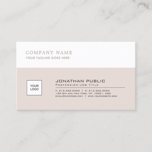 Tarjeta De Visita Elegante profesional Beige White Company Plain (Anverso)