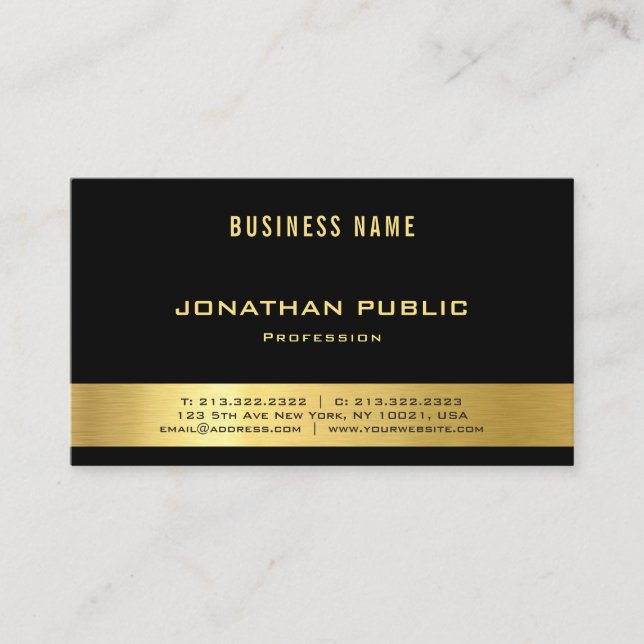 Tarjeta De Visita Elegante profesional Black Gold Modern Luxe Plain (Anverso)