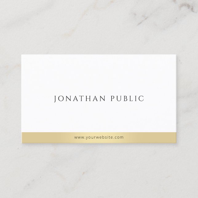 Tarjeta De Visita Elegante profesional blanco dorado moderno simple (Anverso)