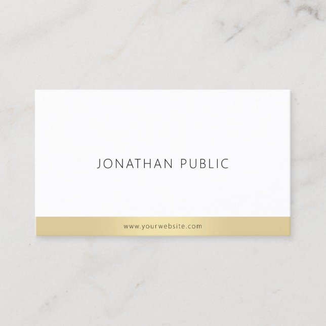 Tarjeta De Visita Elegante profesional blanco dorado moderno simple (Anverso)