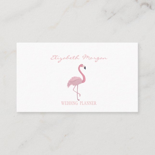 Tarjeta De Visita Elegante profesional blanco moderno, flamenco rosa (Anverso)