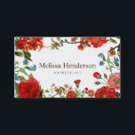 Tarjeta De Visita Elegante Profesional Blanco Rojo Floral<br><div class="desc">Floral vintage con flores rojas y azules sobre fondo blanco. Es un buen look para peinados,  salón de belleza,  floristas y freelance.</div>