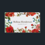 Tarjeta De Visita Elegante Profesional Blanco Rojo Floral<br><div class="desc">Floral vintage con flores rojas y azules sobre fondo blanco. Es un buen look para peinados,  salón de belleza,  floristas y freelance.</div>