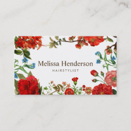 Tarjeta De Visita Elegante Profesional Blanco Rojo Floral