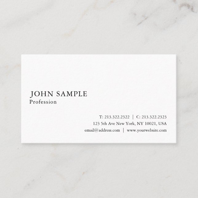 Tarjeta De Visita Elegante Profesional Blanco Simple Llanura Moderna (Anverso)