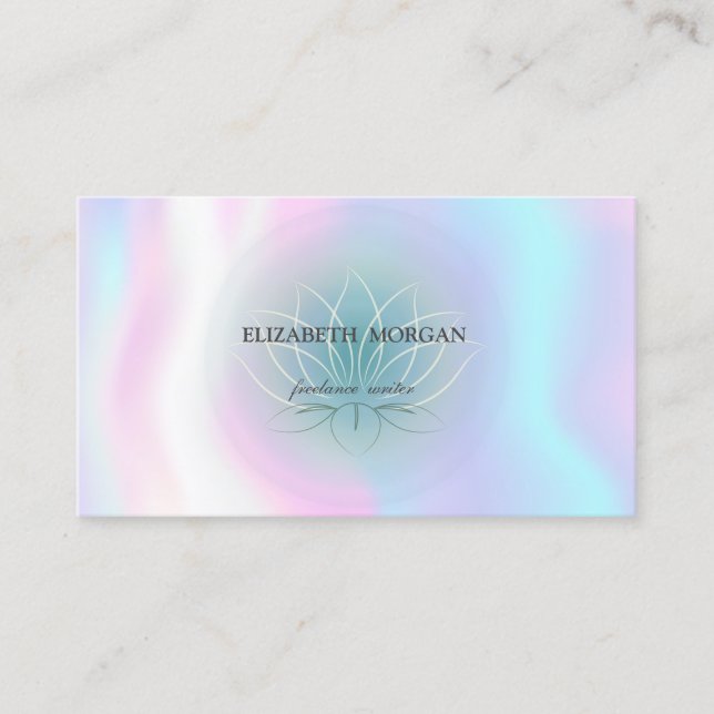 Tarjeta De Visita Elegante Profesional Blue Lotus,Holográfico (Anverso)