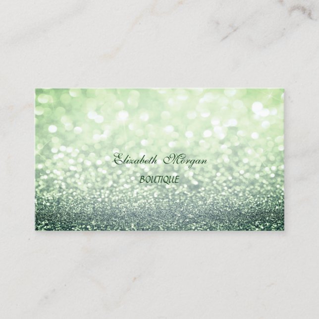Tarjeta De Visita Elegante Profesional Brillo Verde Bokeh (Anverso)